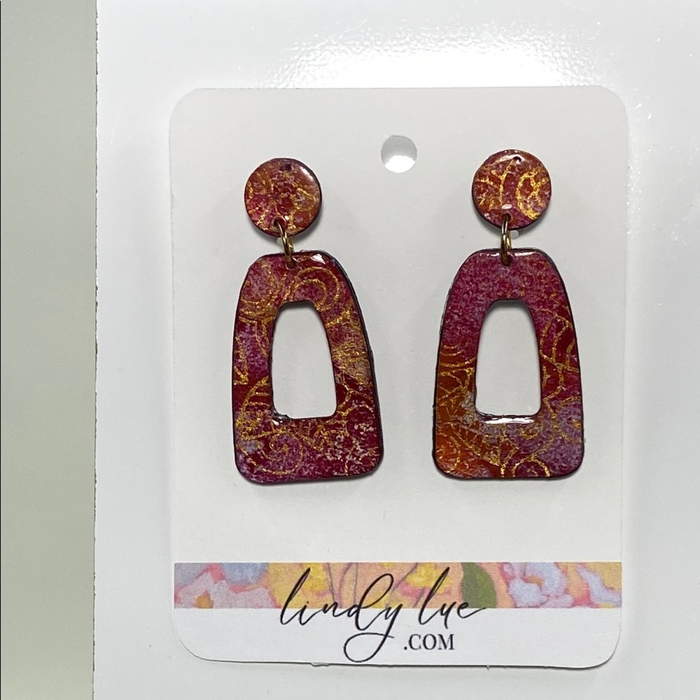 Unique Burgundy and Gold Dangle Earrings Hand Crafted - Picture 2 of 4